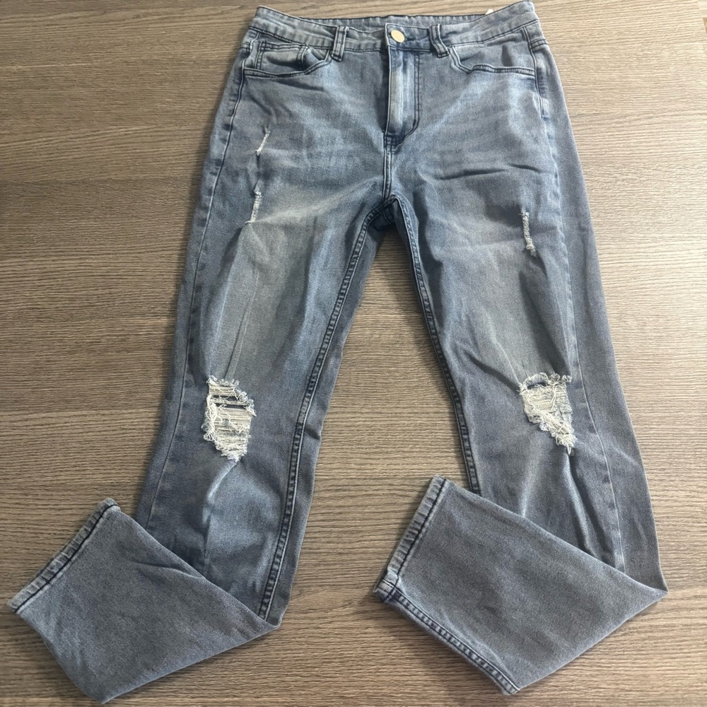 SHEIN Women’s Distressed Ripped Jeans Size 32 (8/10) Blue Denim High Rise